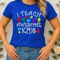 I Teach Awesome Kids Autism Awareness Teacher Women's T-Shirt thumb 2
