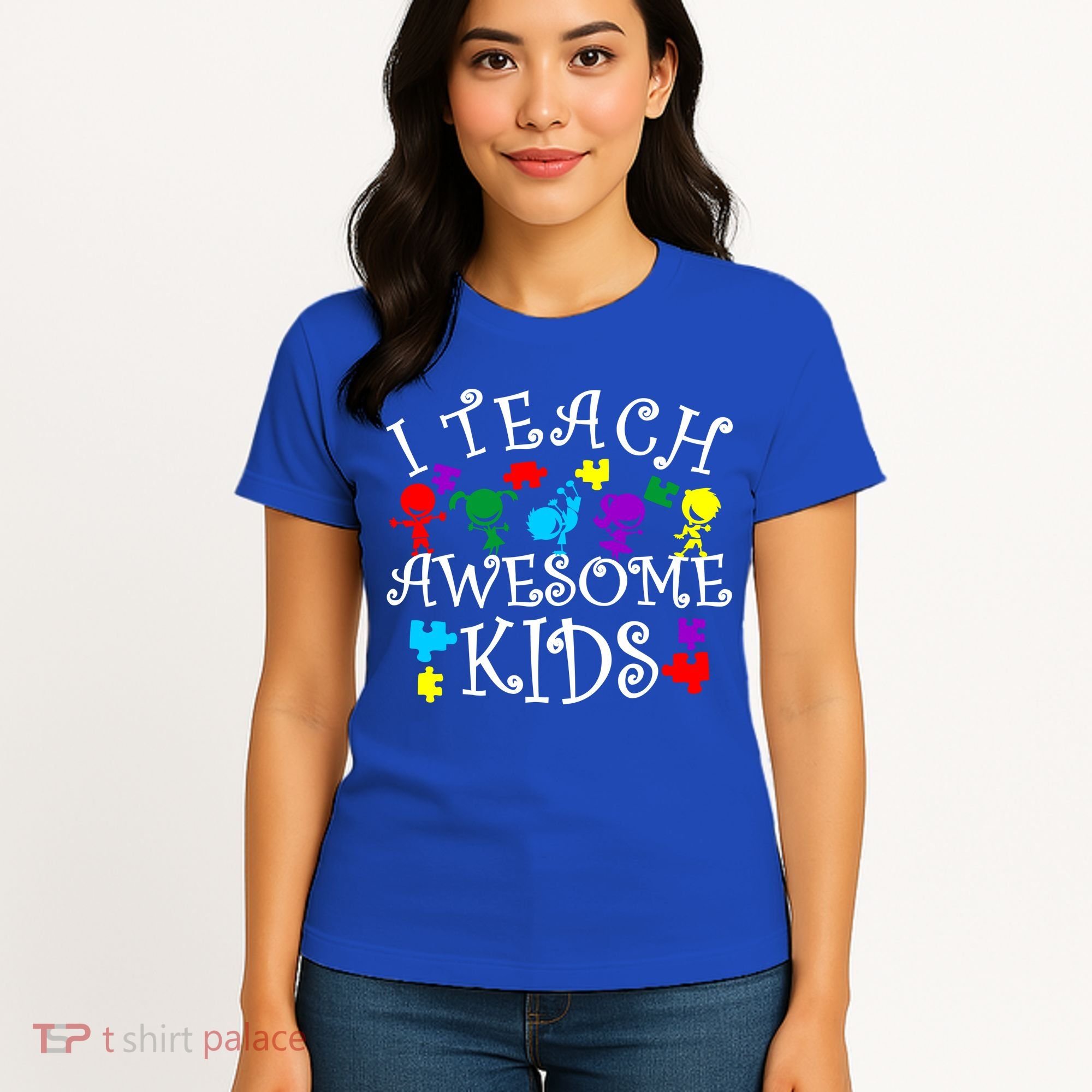 I Teach Awesome Kids Autism Awareness Teacher Women's T-Shirt