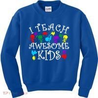 I Teach Awesome Kids Autism Awareness Teacher Kids Sweatshirt thumb 0