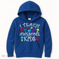 I Teach Awesome Kids Autism Awareness Teacher Kids Hoodie thumb 0