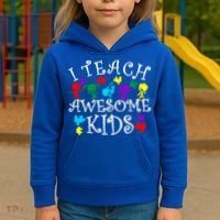 I Teach Awesome Kids Autism Awareness Teacher Kids Hoodie thumb 3