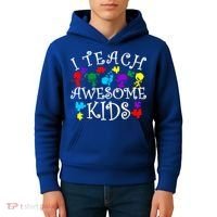 I Teach Awesome Kids Autism Awareness Teacher Kids Hoodie thumb 4