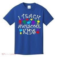 I Teach Awesome Kids Autism Awareness Teacher Kids T-Shirt thumb 0