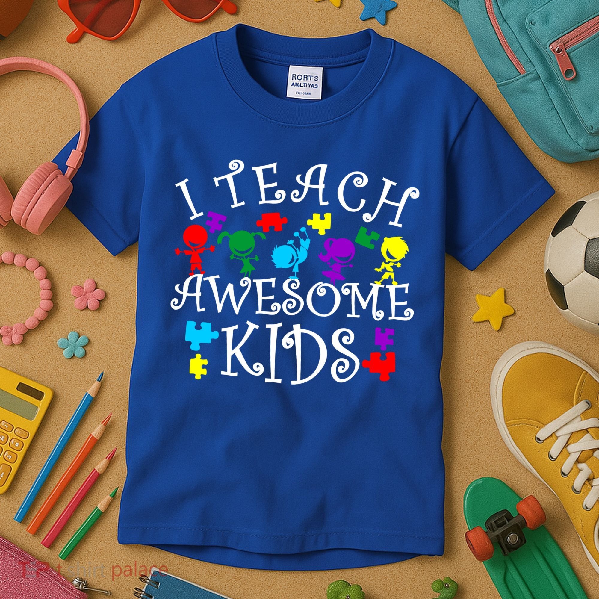 I Teach Awesome Kids Autism Awareness Teacher Kids T-Shirt