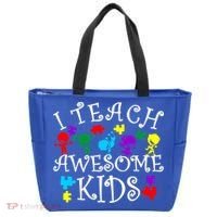 I Teach Awesome Kids Autism Awareness Teacher Tote Bag thumb 0