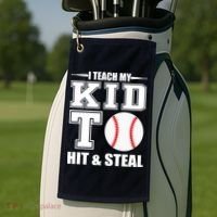 I Teach My Kid To Hit & Steal Baseball Golf Towel thumb 2