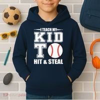 I Teach My Kid To Hit & Steal Baseball Kids Hoodie thumb 2