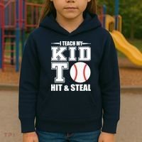 I Teach My Kid To Hit & Steal Baseball Kids Hoodie thumb 3
