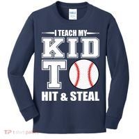 I Teach My Kid To Hit & Steal Baseball Kids Long Sleeve Shirt thumb 0