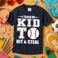 I Teach My Kid To Hit & Steal Baseball Kids T-Shirt thumb 3