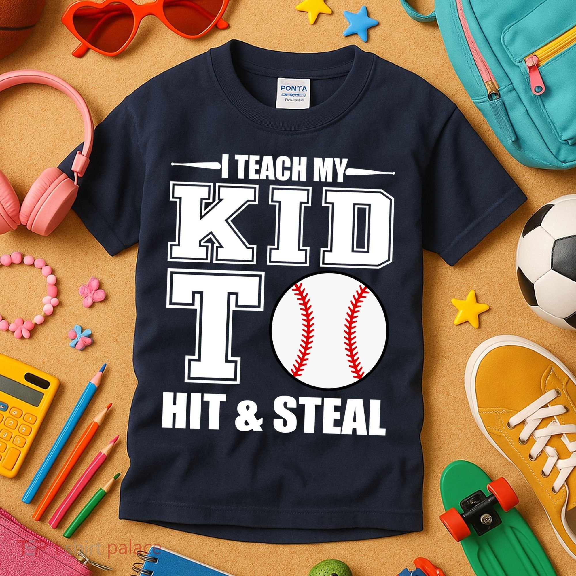I Teach My Kid To Hit & Steal Baseball Kids T-Shirt