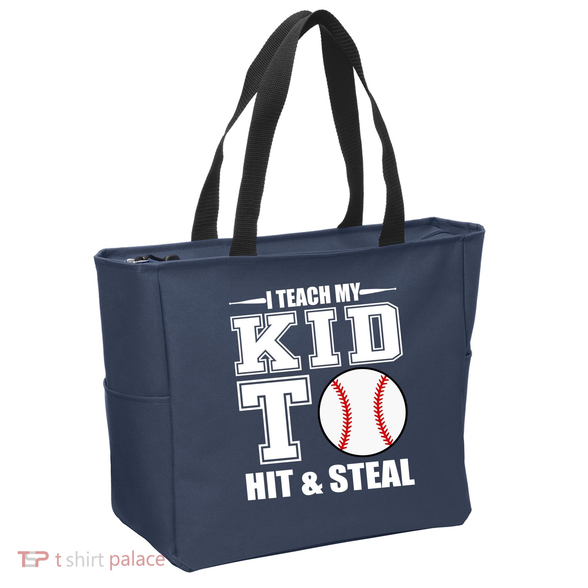 I Teach My Kid To Hit & Steal Baseball Tote Bag