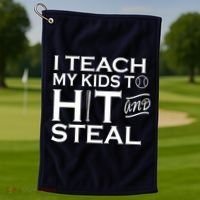 I Teach My Kids To Hit And Steal Golf Towel thumb 1