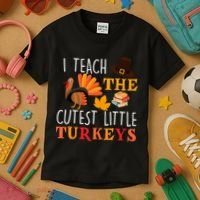 I Teach The Cutest Little Turkeys Kids T-Shirt thumb 3