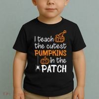I Teach The Cutest Pumpkins in the Patch Halloween Teacher Toddler T-Shirt thumb 2