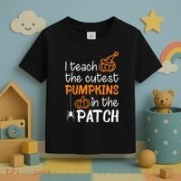 I Teach The Cutest Pumpkins in the Patch Halloween Teacher Toddler T-Shirt thumb 3