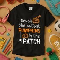 I Teach The Cutest Pumpkins in the Patch Halloween Teacher Kids T-Shirt thumb 3