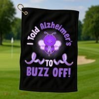 I Told Alzheimer's To Buzz Off Purple Ribbon Bee Golf Towel thumb 1