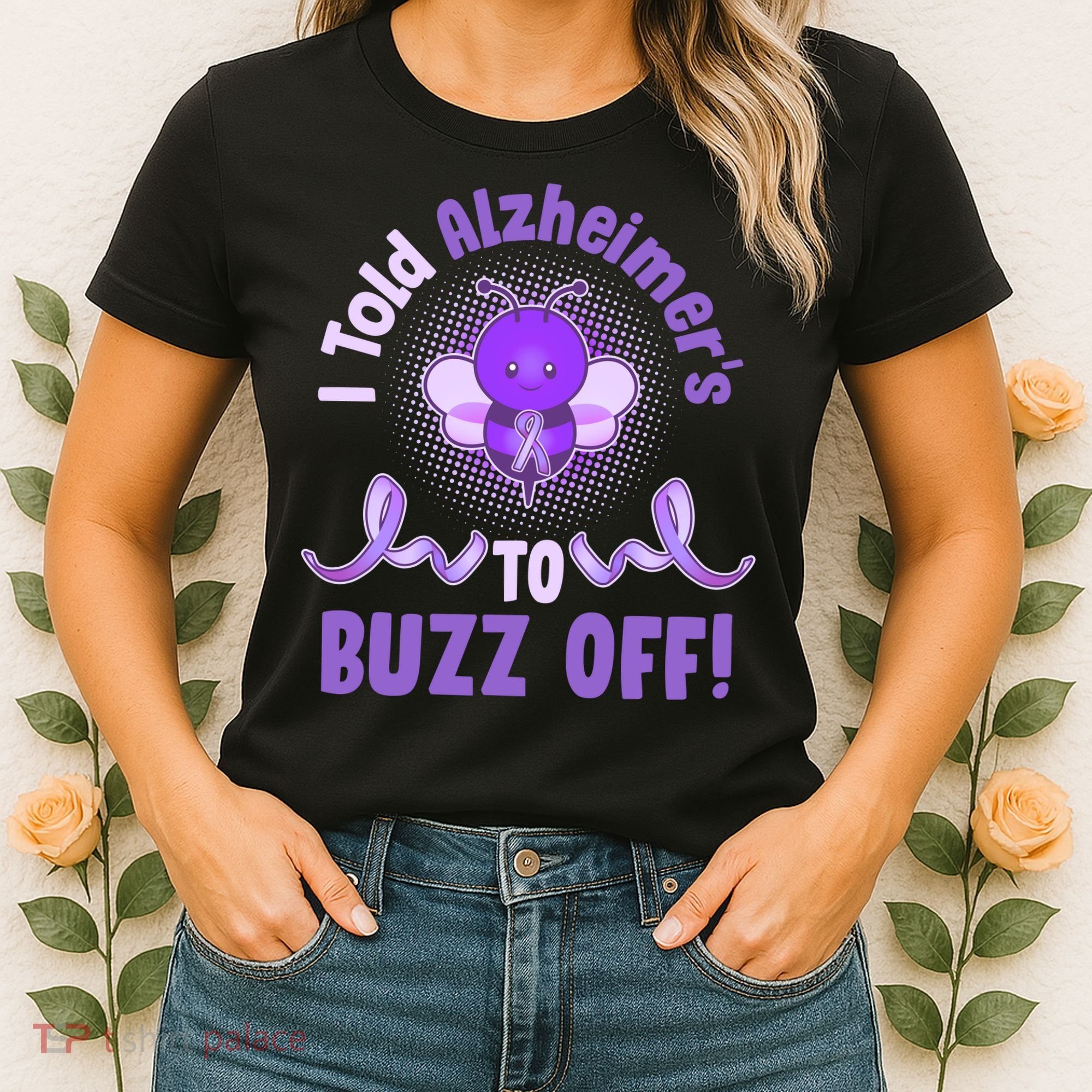 I Told Alzheimer's To Buzz Off Purple Ribbon Bee Women's T-Shirt
