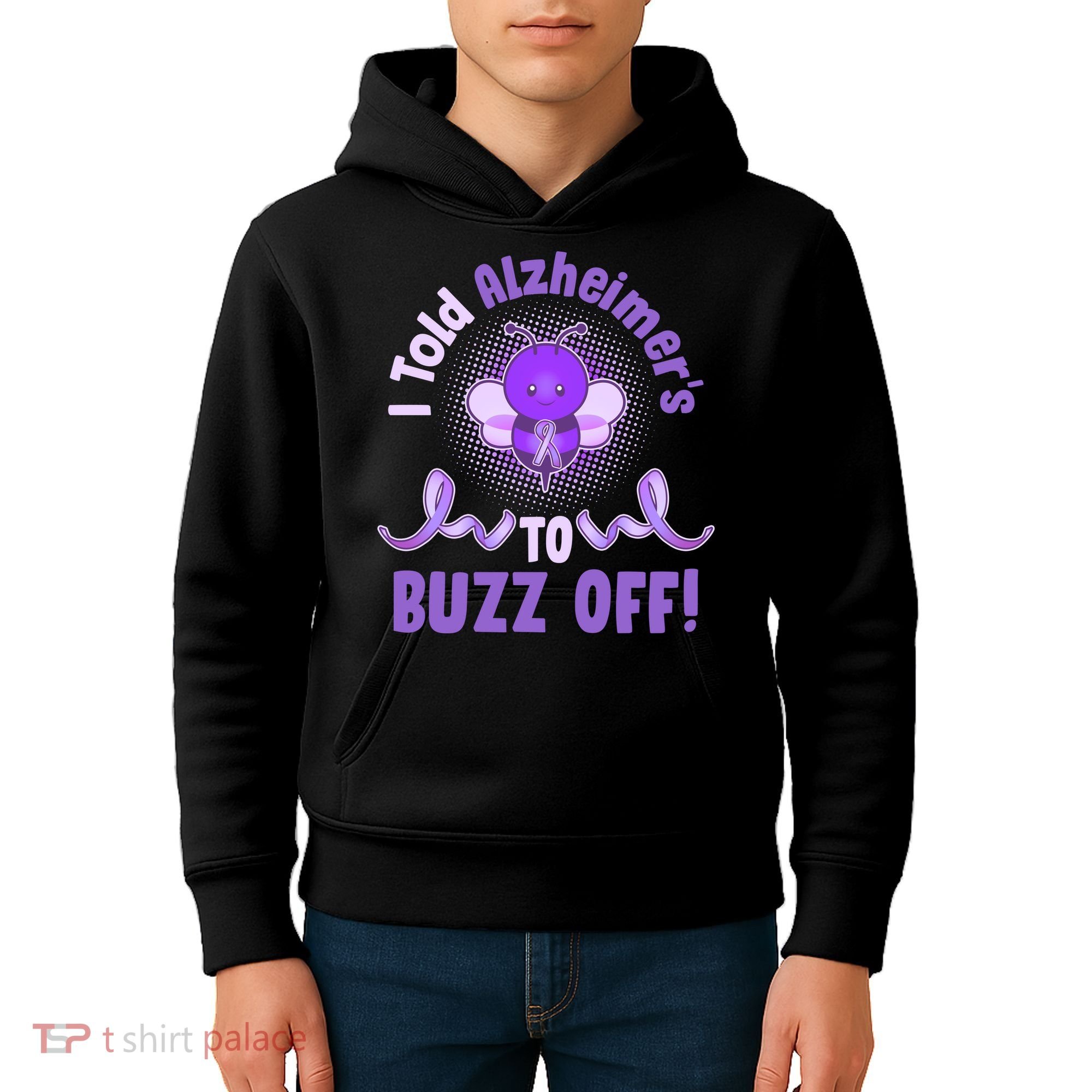I Told Alzheimer's To Buzz Off Purple Ribbon Bee Kids Hoodie