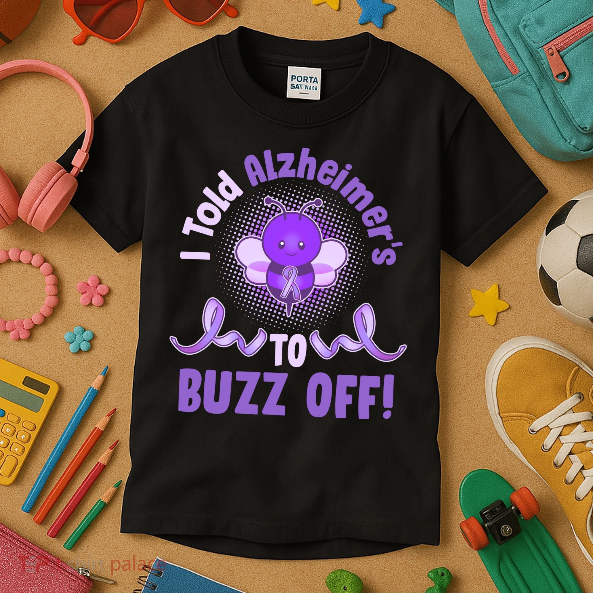 I Told Alzheimer's To Buzz Off Purple Ribbon Bee Kids T-Shirt