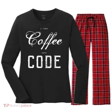 I Turn Coffee Into Code Women's Long Sleeve Flannel Pajama Set