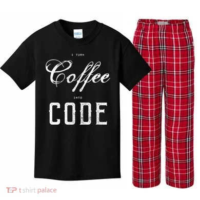 I Turn Coffee Into Code Kids Plaid Pajama Set