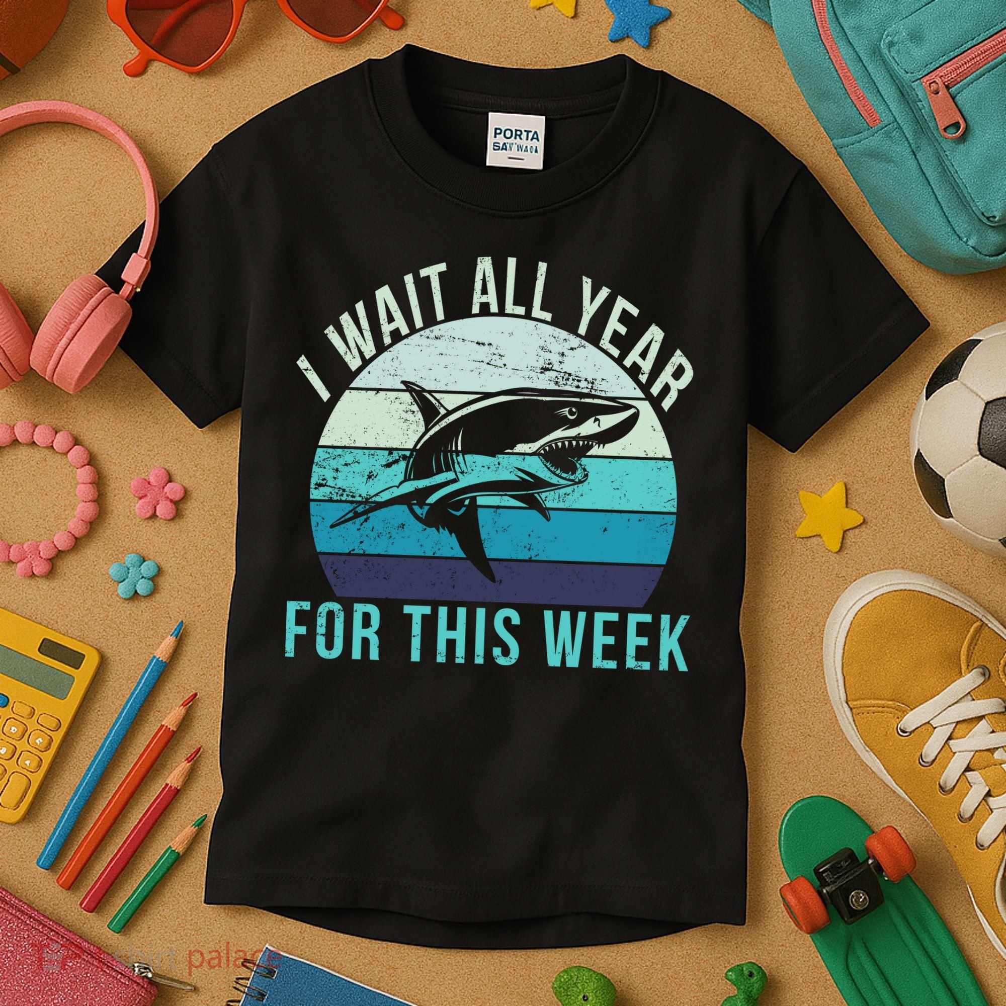 I Wait All Year For This Week Shark Kids T-Shirt