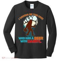 I Wanna Be the One Who Has a Beer With Darryl Funny Bigfoot Kids Long Sleeve Shirt thumb 0