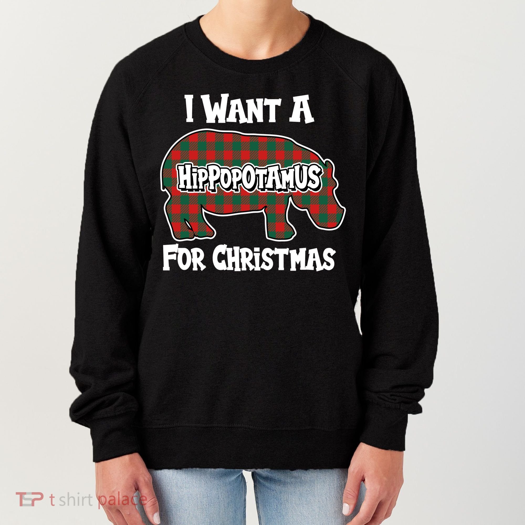 I Want A Hippopotamus For Christmas Buffalo Plaid Hippo Women's Sweatshirt