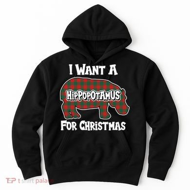 I Want A Hippopotamus For Christmas Buffalo Plaid Hippo Hoodie