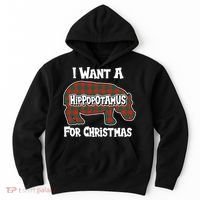 I Want A Hippopotamus For Christmas Buffalo Plaid Hippo Hoodie thumb 0