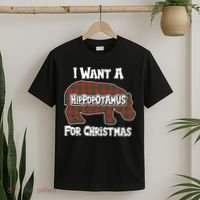 I Want A Hippopotamus For Christmas Buffalo Plaid Hippo T-Shirt thumb 2