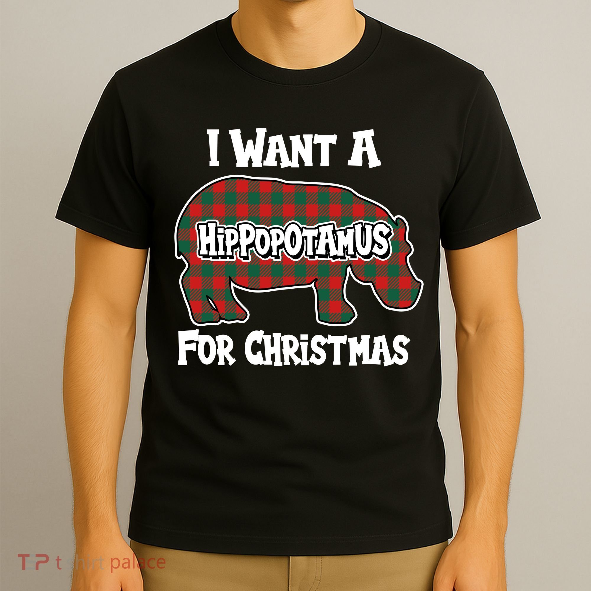 I Want A Hippopotamus For Christmas Buffalo Plaid Hippo T-Shirt