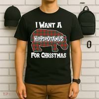 I Want A Hippopotamus For Christmas Buffalo Plaid Hippo T-Shirt thumb 6