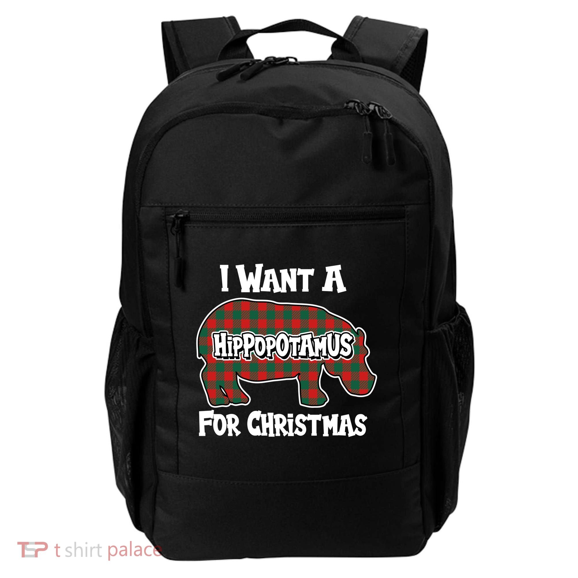 I Want A Hippopotamus For Christmas Buffalo Plaid Hippo Backpack