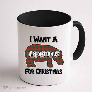I Want A Hippopotamus For Christmas Buffalo Plaid Hippo Coffee Mug back