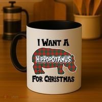 I Want A Hippopotamus For Christmas Buffalo Plaid Hippo Coffee Mug thumb 4