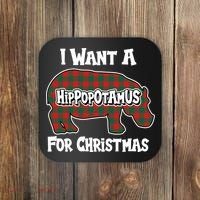 I Want A Hippopotamus For Christmas Buffalo Plaid Hippo Coaster thumb 0
