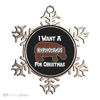 I Want A Hippopotamus For Christmas Buffalo Plaid Hippo Ornament