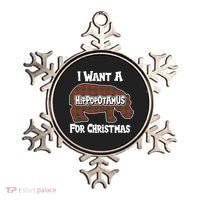 I Want A Hippopotamus For Christmas Buffalo Plaid Hippo Ornament thumb 0