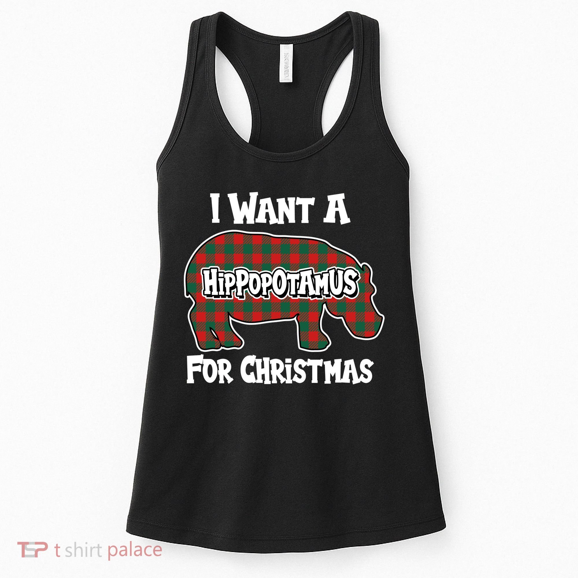 I Want A Hippopotamus For Christmas Buffalo Plaid Hippo Women's Tank Top