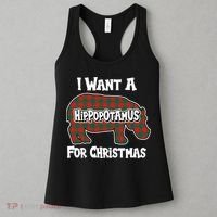 I Want A Hippopotamus For Christmas Buffalo Plaid Hippo Women's Tank Top thumb 3
