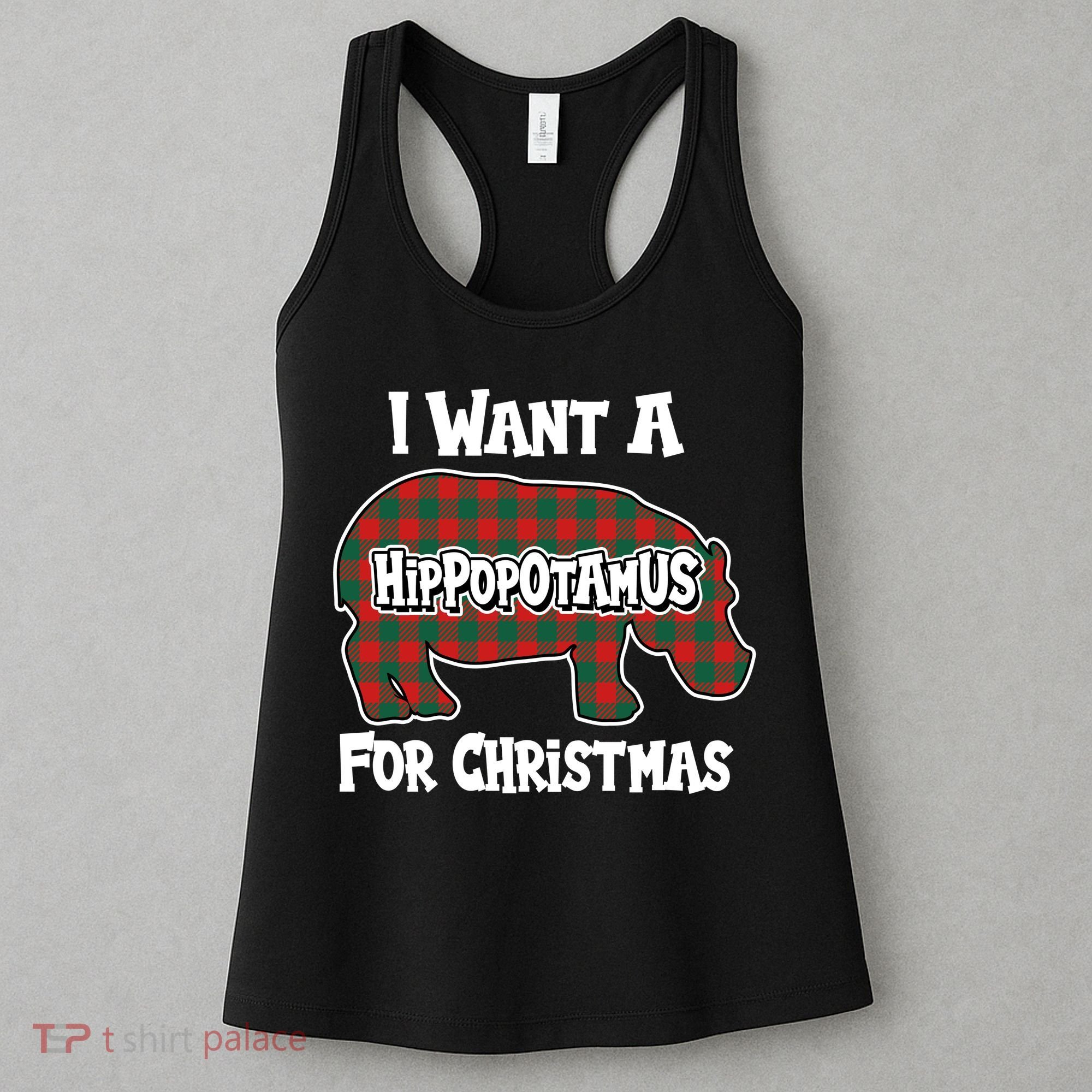I Want A Hippopotamus For Christmas Buffalo Plaid Hippo Women's Tank Top