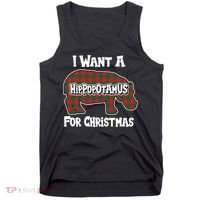 I Want A Hippopotamus For Christmas Buffalo Plaid Hippo Tank Top thumb 0