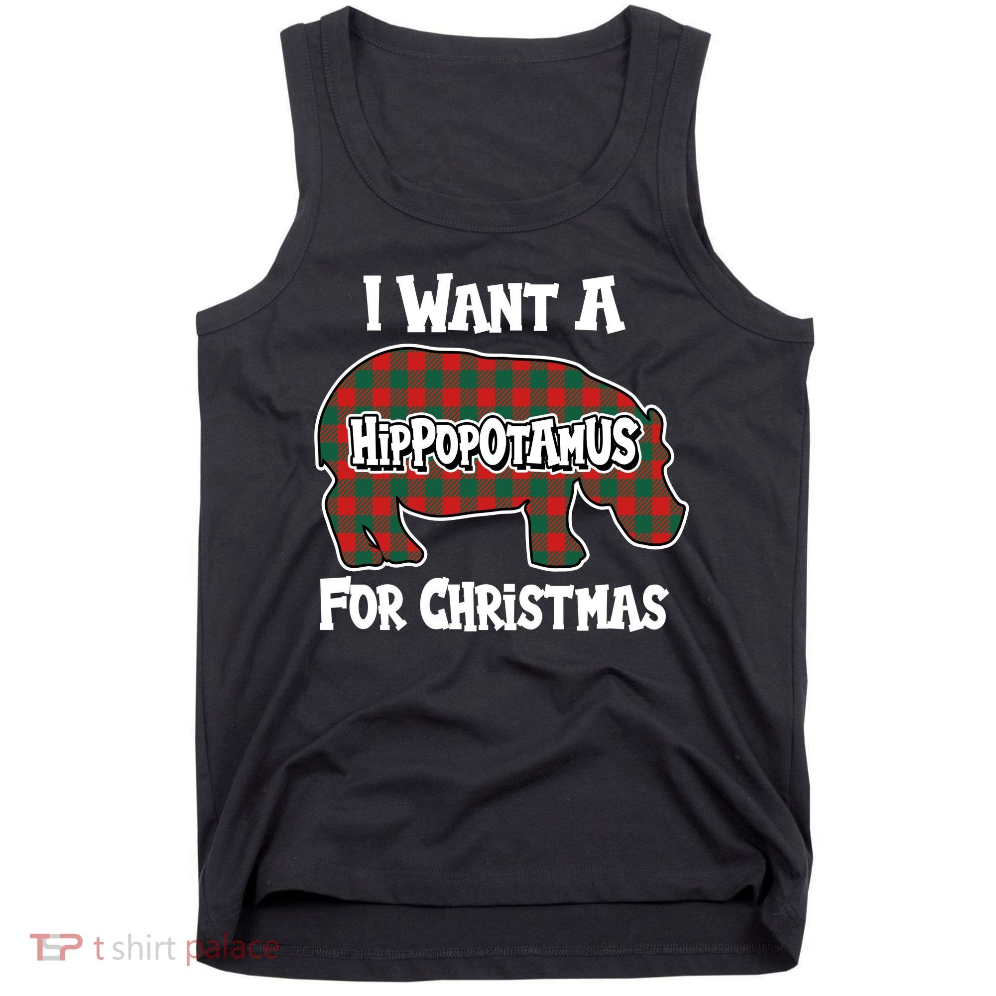 I Want A Hippopotamus For Christmas Buffalo Plaid Hippo Tank Top