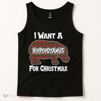 I Want A Hippopotamus For Christmas Buffalo Plaid Hippo Tank Top thumb 2