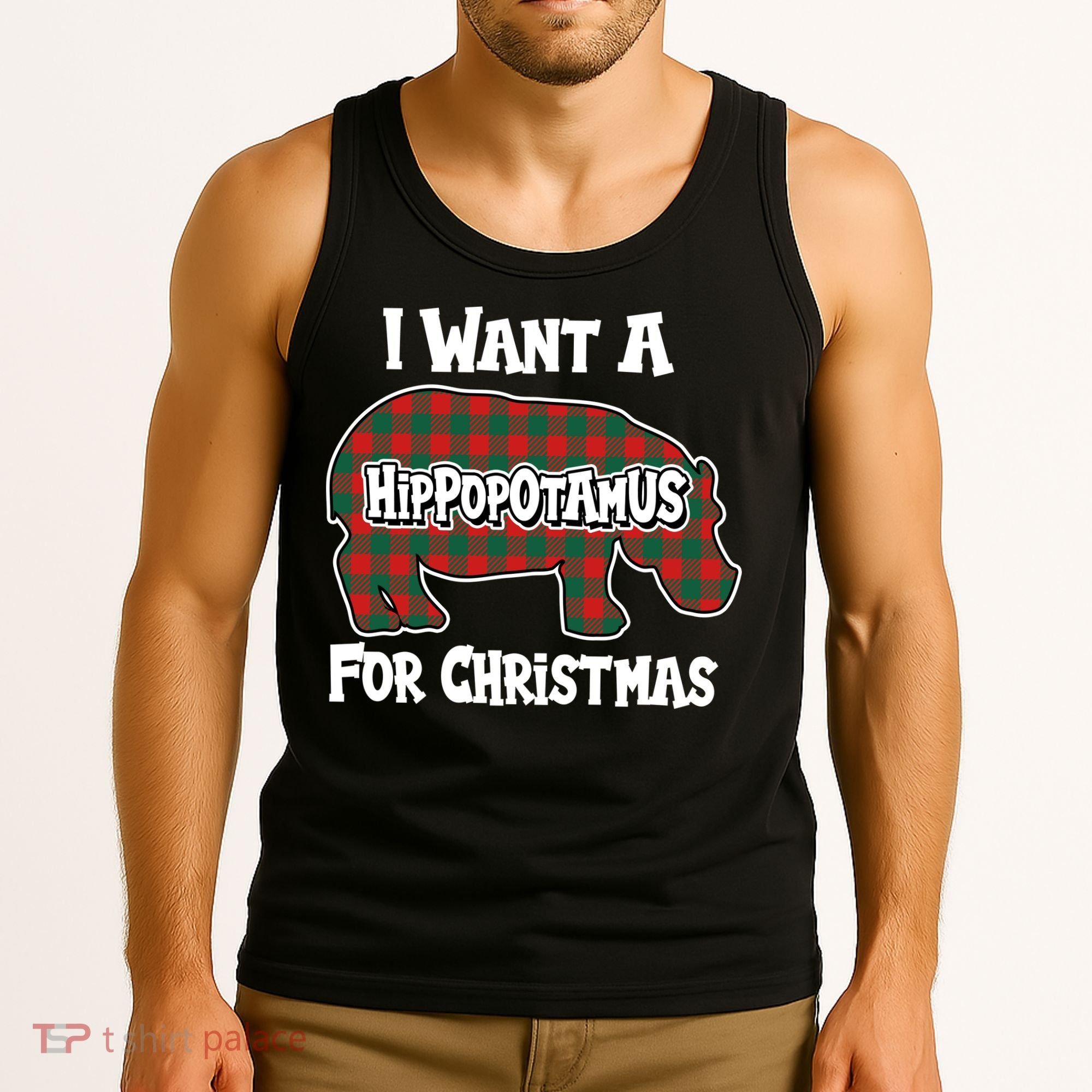I Want A Hippopotamus For Christmas Buffalo Plaid Hippo Tank Top