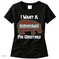 I Want A Hippopotamus For Christmas Buffalo Plaid Hippo Women's T-Shirt thumb 0