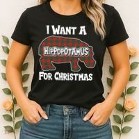 I Want A Hippopotamus For Christmas Buffalo Plaid Hippo Women's T-Shirt thumb 2